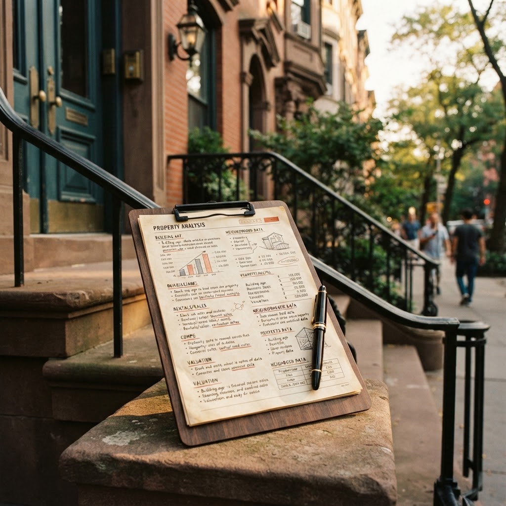 Property analysis on a brownstone stoop