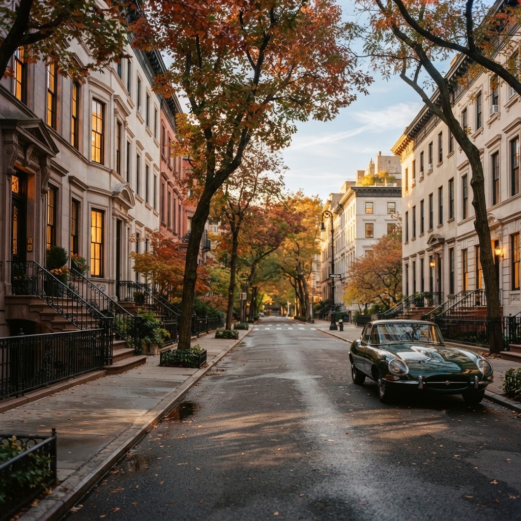 Upper East Side residential block at golden hour
