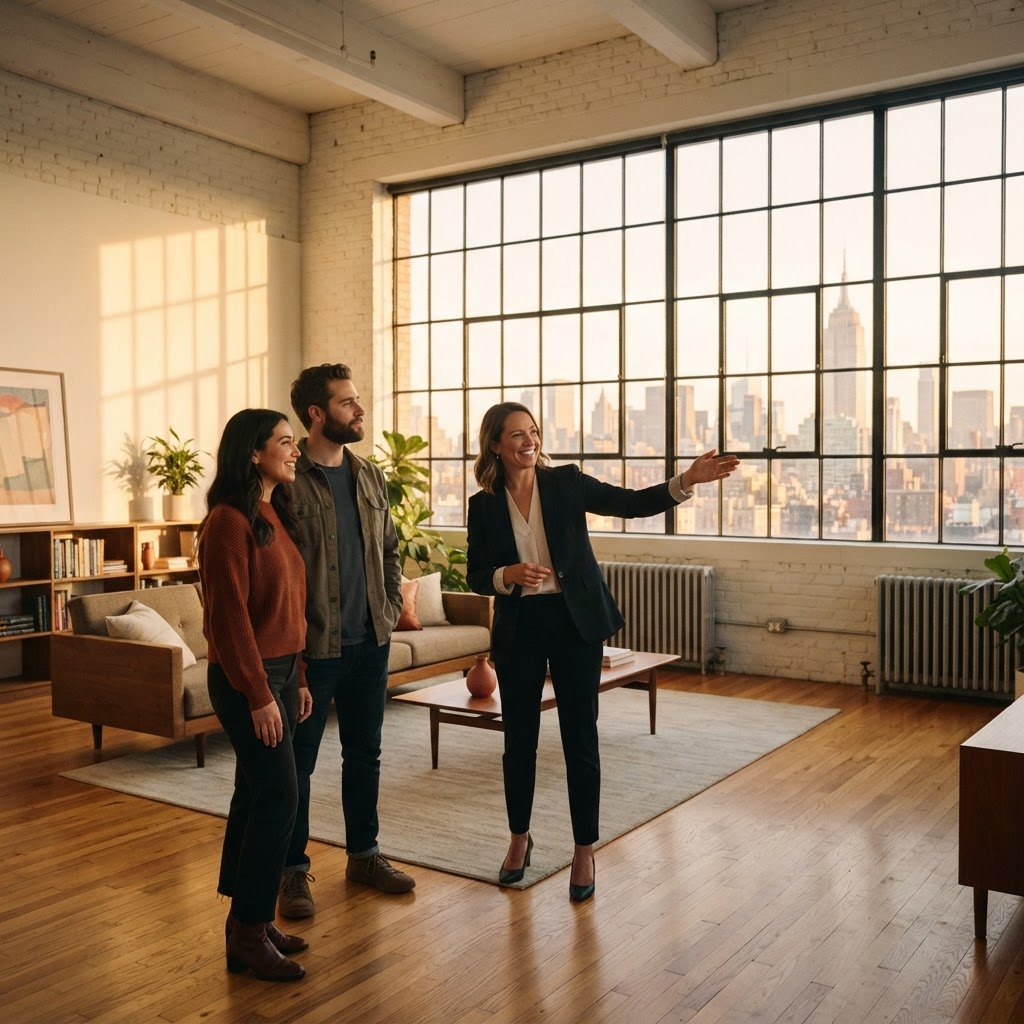 A couple viewing a bright apartment unit