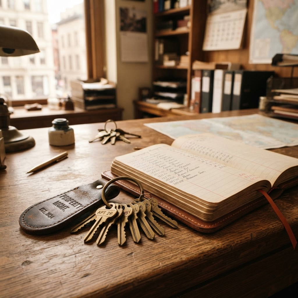 Building keys and a ledger book