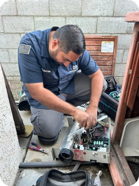 Sam repairing a hot tub