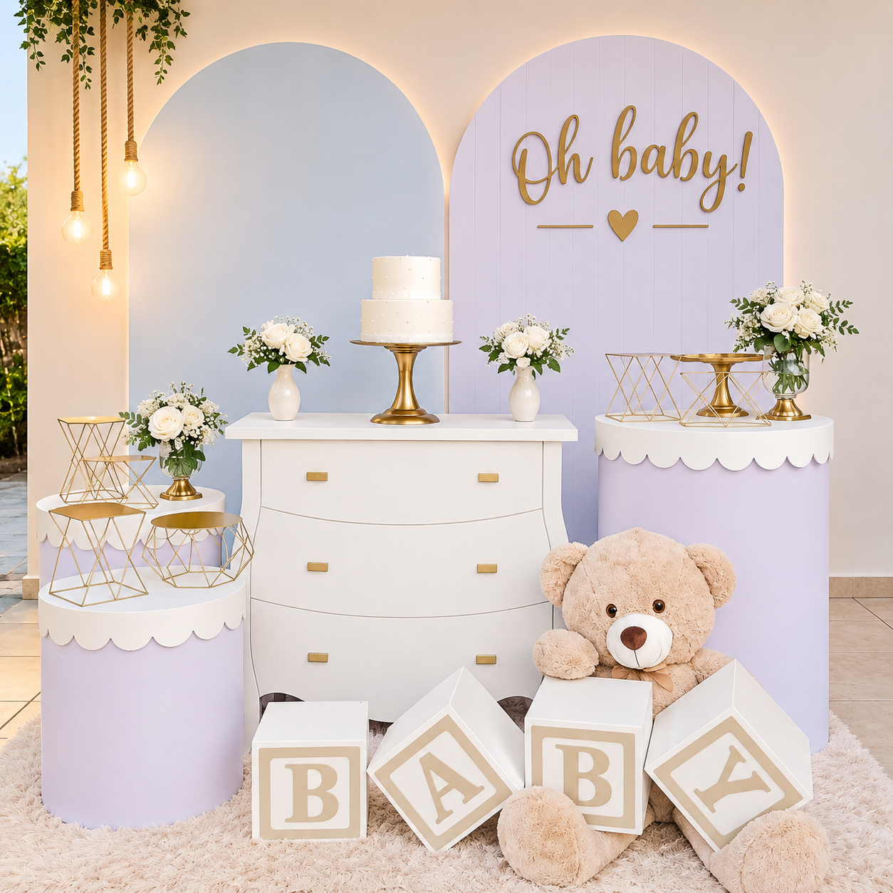 Decoração tema Chá de Bebê Oh Baby Azul e Lilás - Chá Revelação em Goianésia – GO
