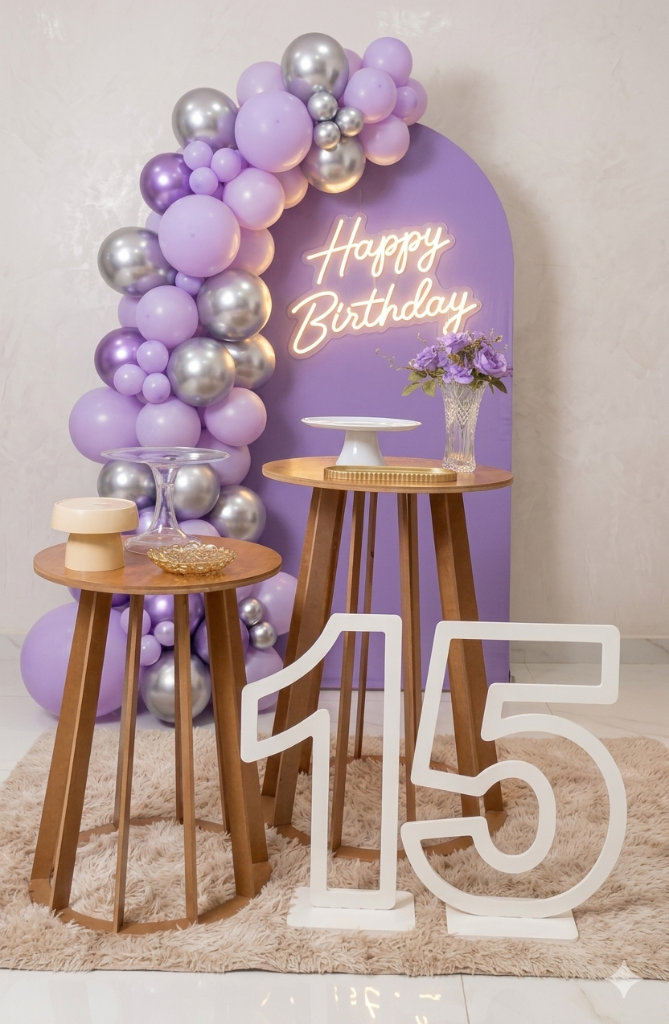 Decoração tema 15 Anos Lilás