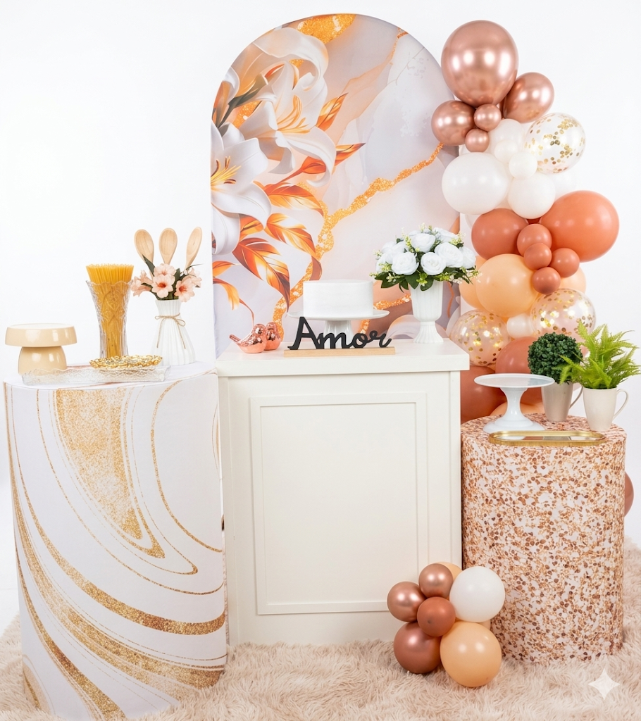 Decoração tema Elegance Gold Rosé Floral