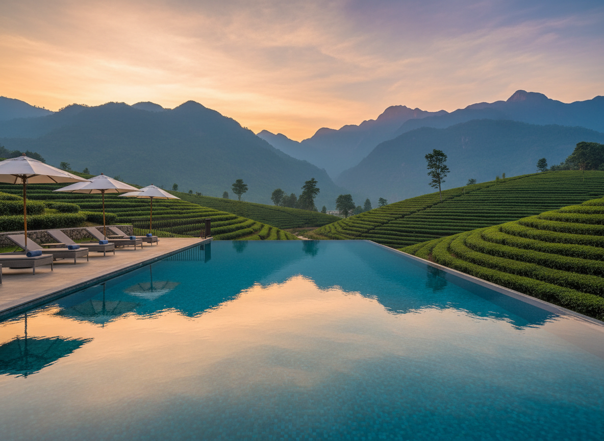 Infinity pool with garden view