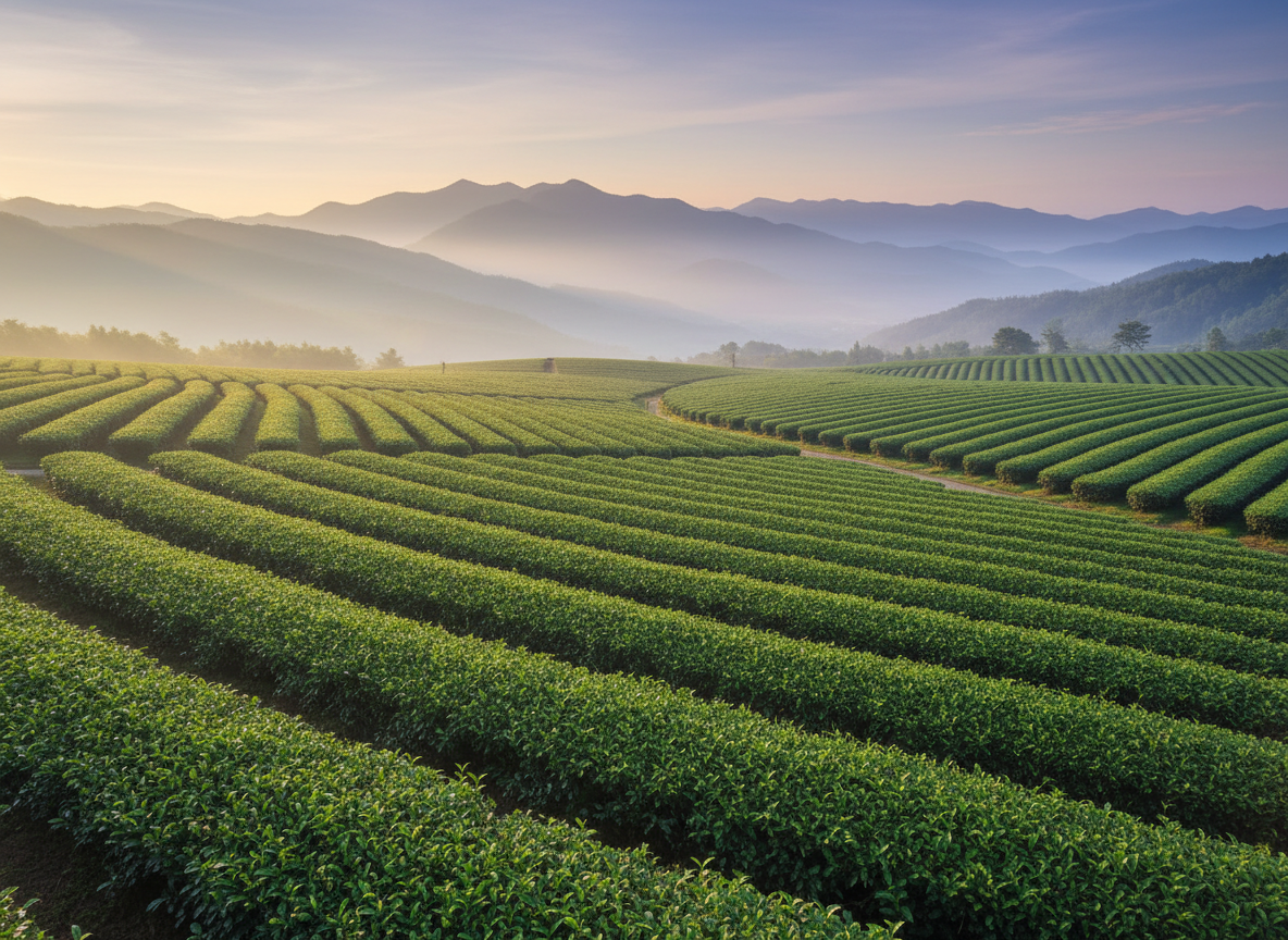 Lush green tea garden view