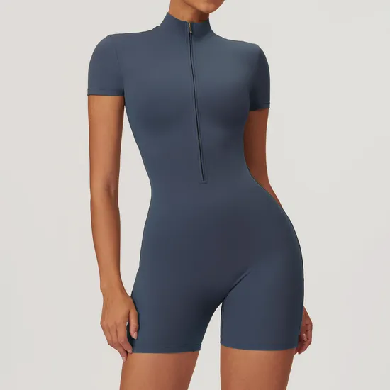 GKC Women's Half-Zip Stand-Collar Yoga Bodysuit