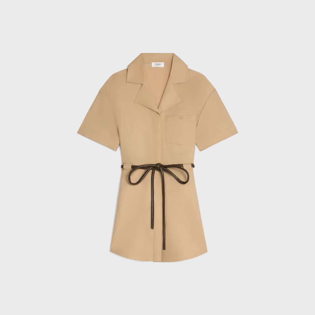 GKC Céline Triomphe Belted Shirt Dress — Camel Beige