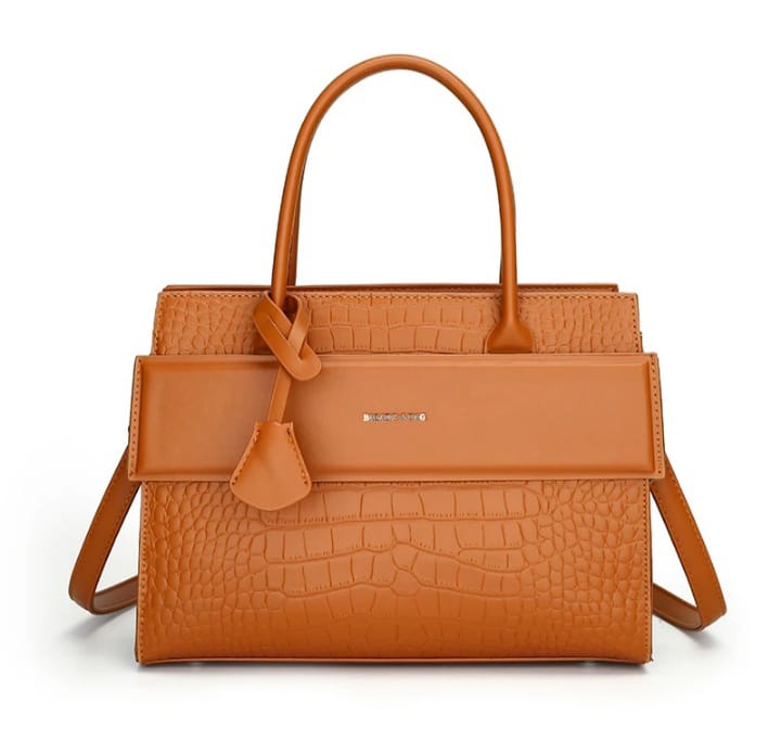 GKC Croc-Embossed Tan Luxury Tote with Knot Strap — Cognac