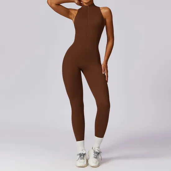 GKC "Barely Touch" Zip-Back Yoga Bodysuit — Long Sleeve