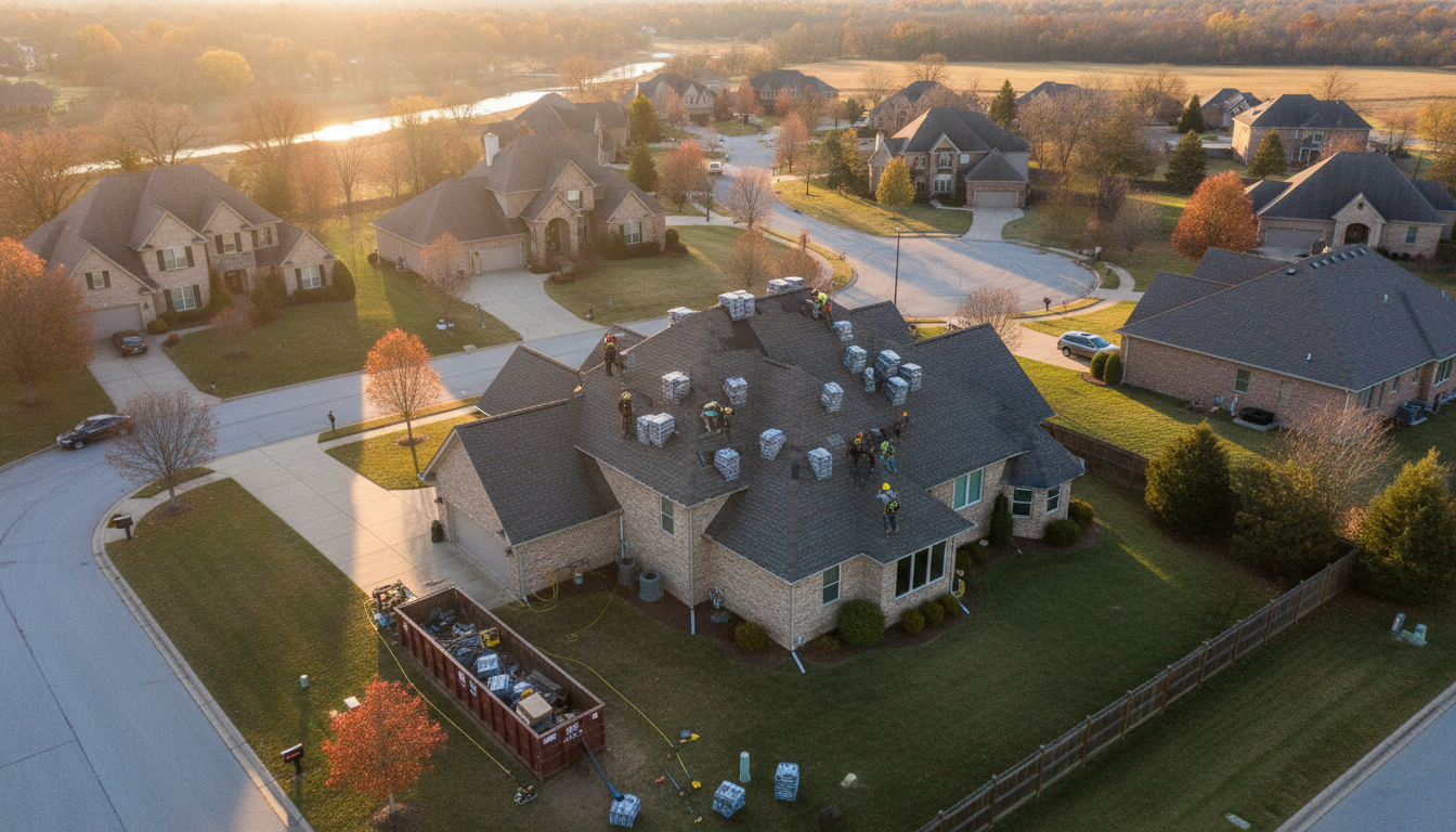 Professional roofing crew at work
