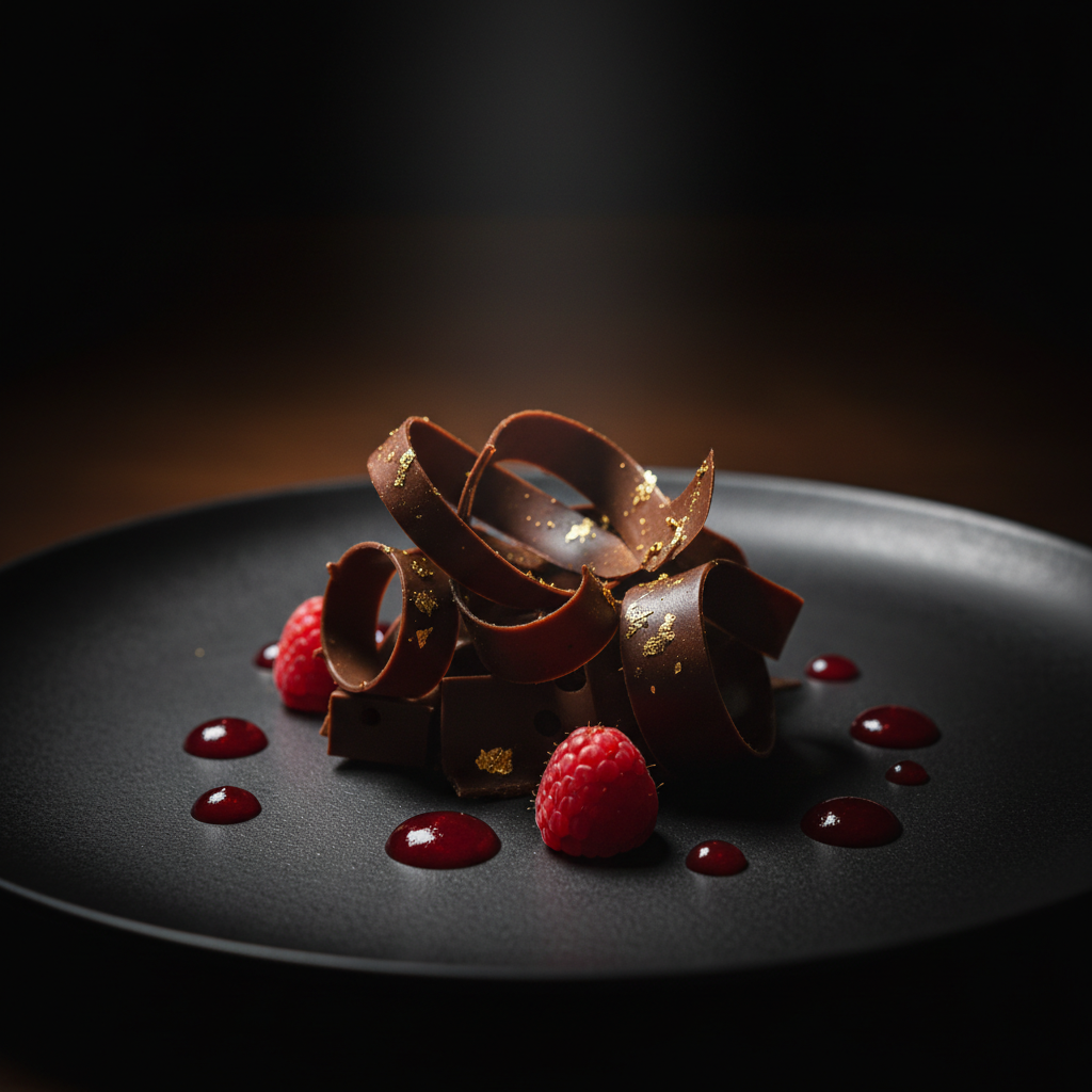 Postre de chocolate con oro