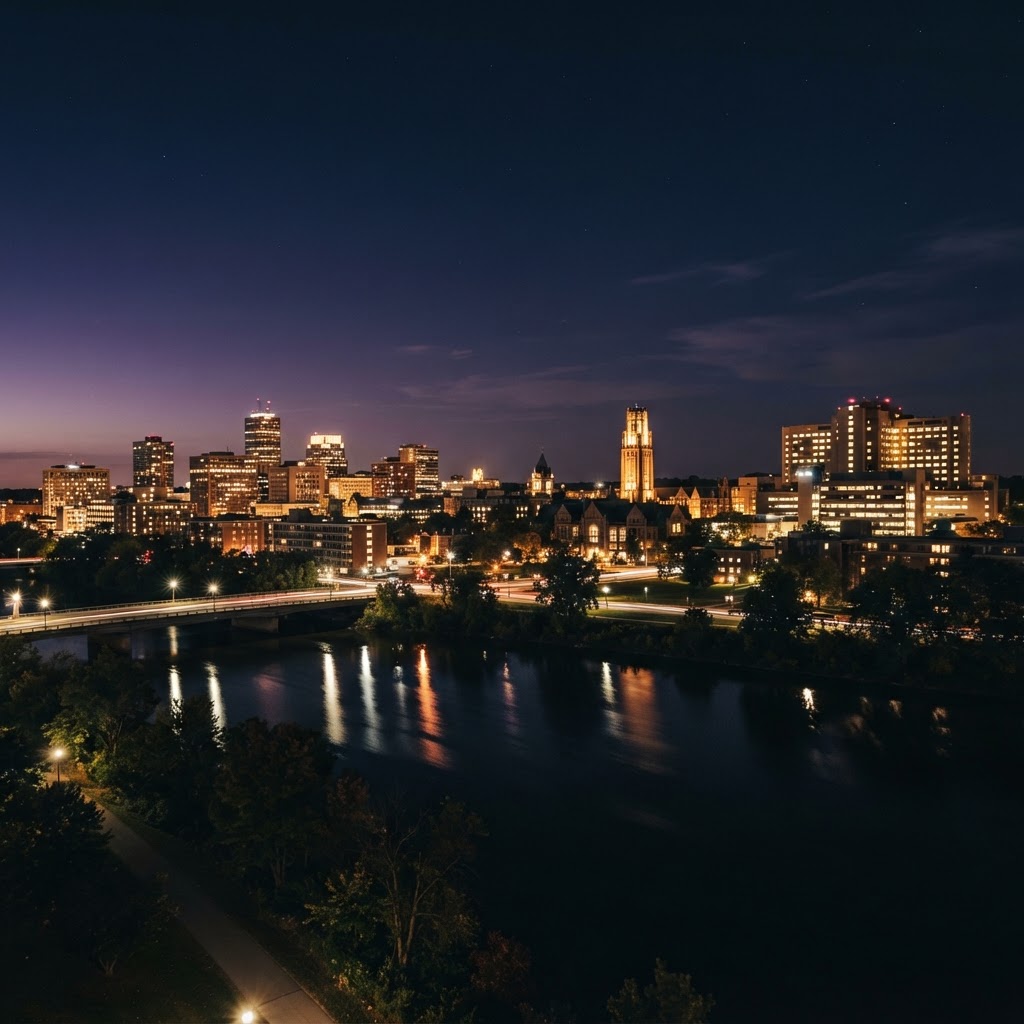 Ann Arbor skyline at night
