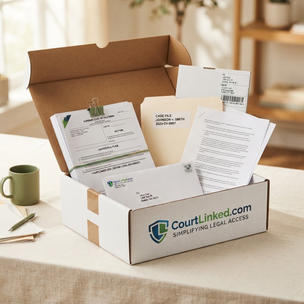 CourtLinked shipping box with legal documents