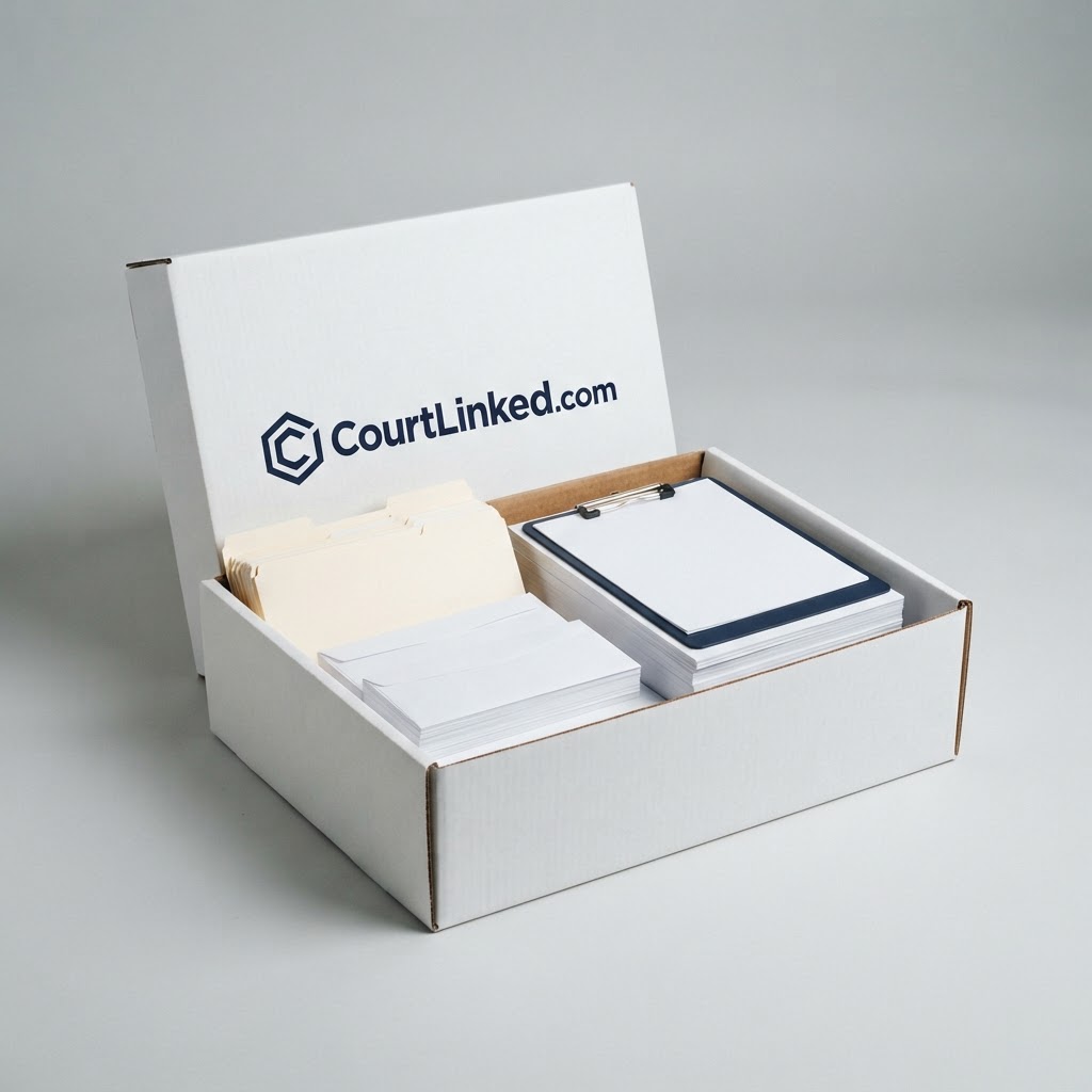 CourtLinked business box with prepared DBA documents