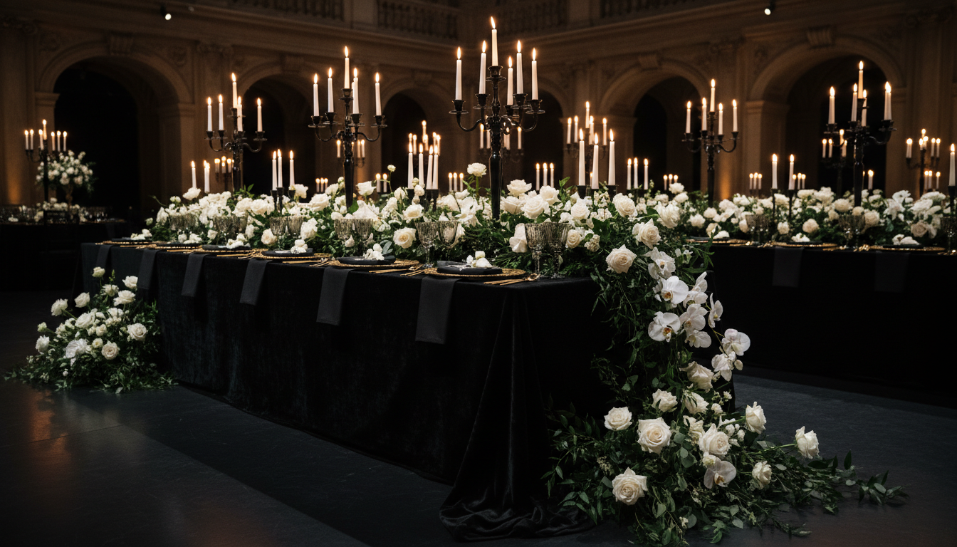 Elegant event design with dramatic lighting