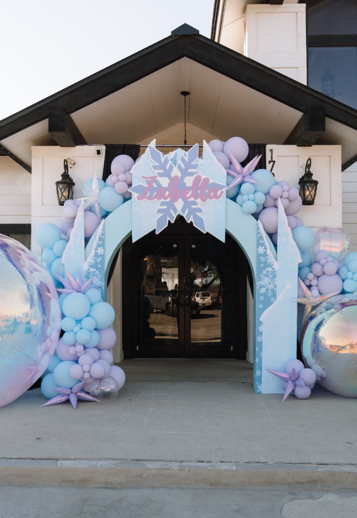 Frozen themed balloon arch entrance decor