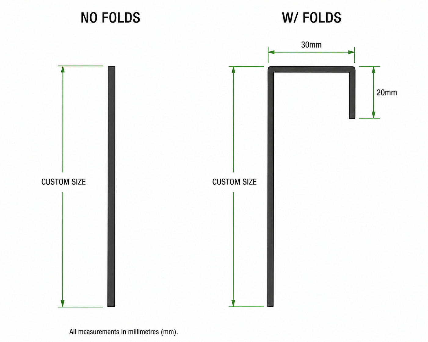 Corten planter box cross-section profile options β No Folds vs W/ Folds