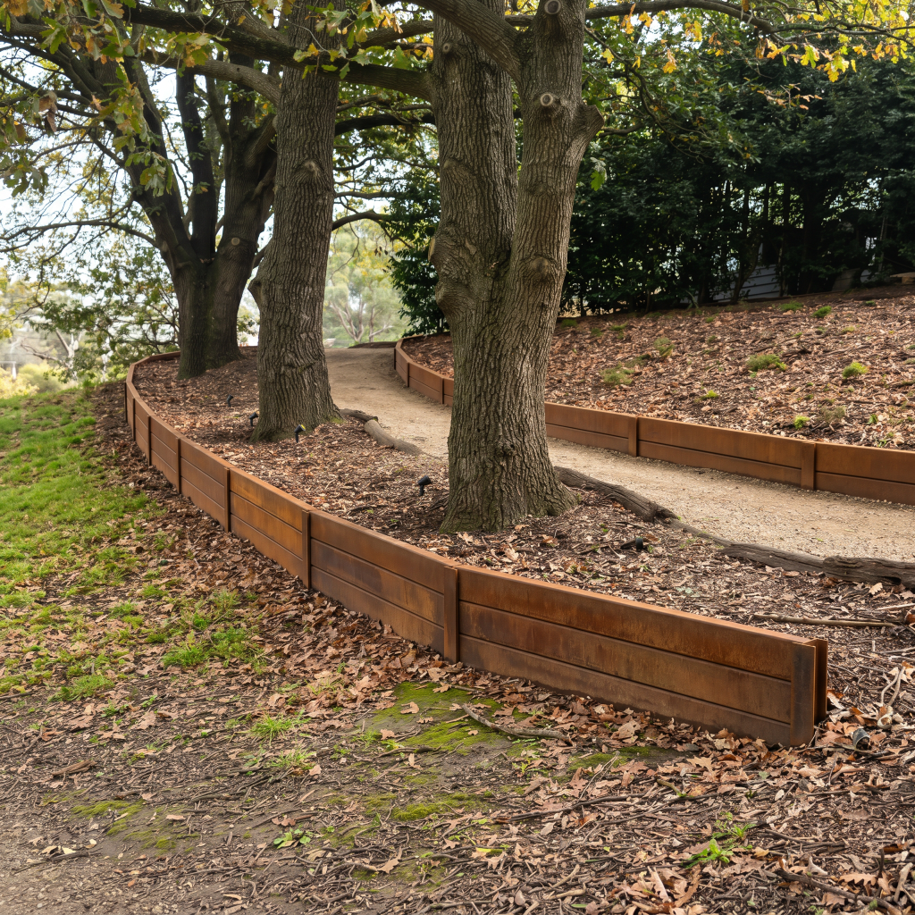 Corten steel sleepers uphill pathway