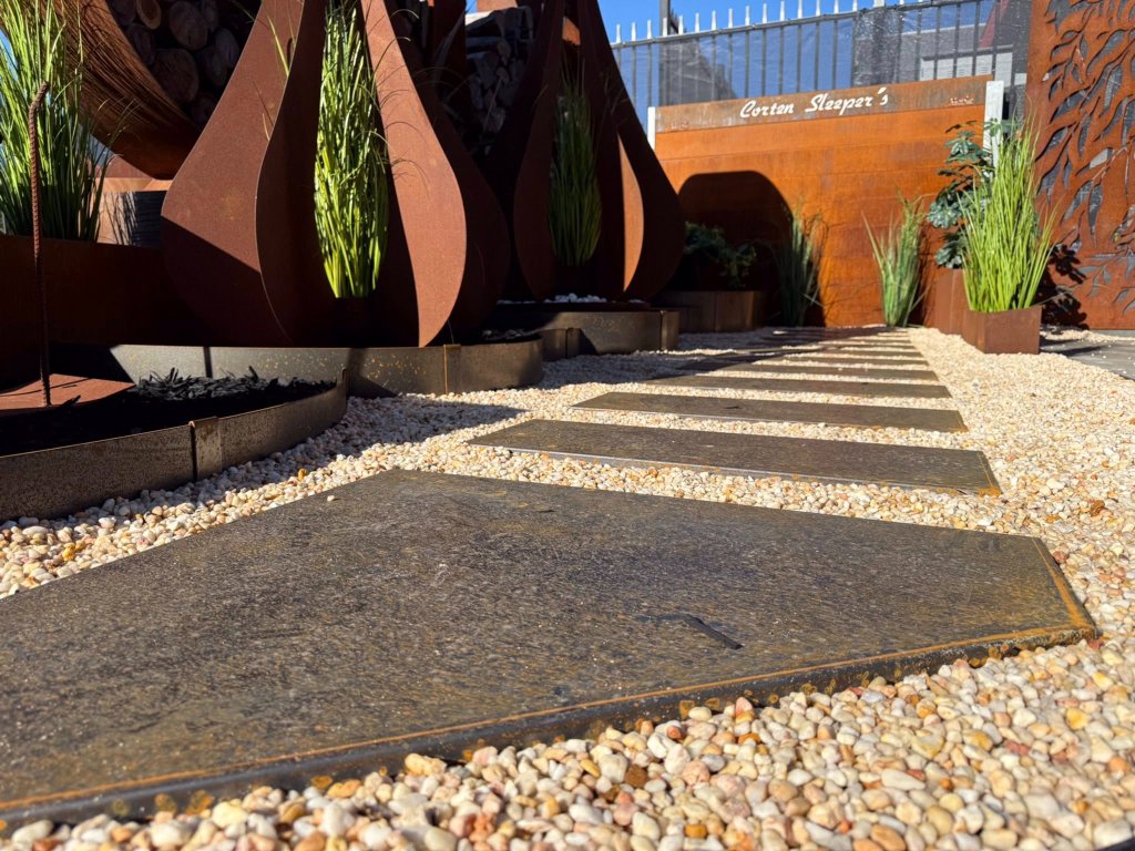 Rustfab garden pathway with corten edging