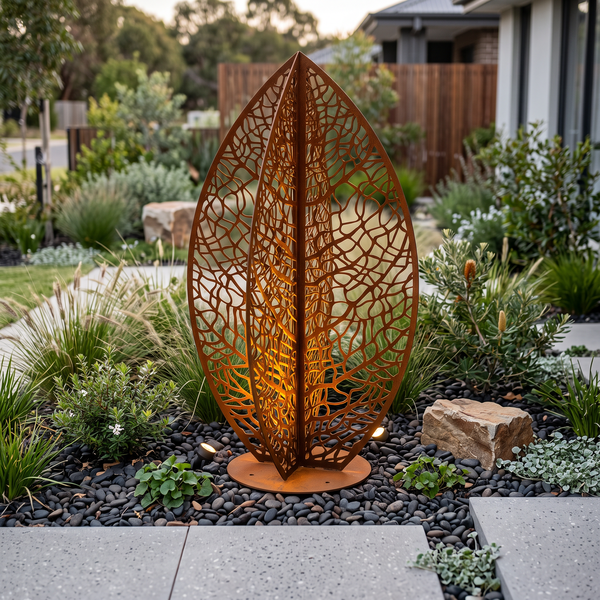 Corten Leaf Skeleton Sculpture