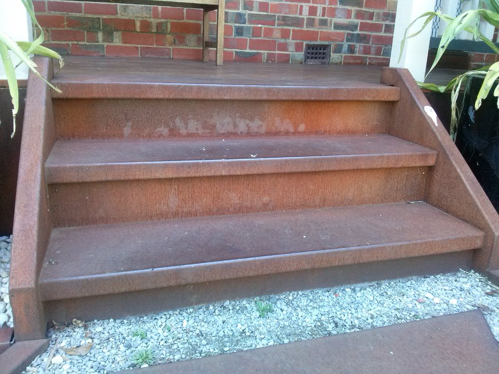 Corten steel steps with rust patina