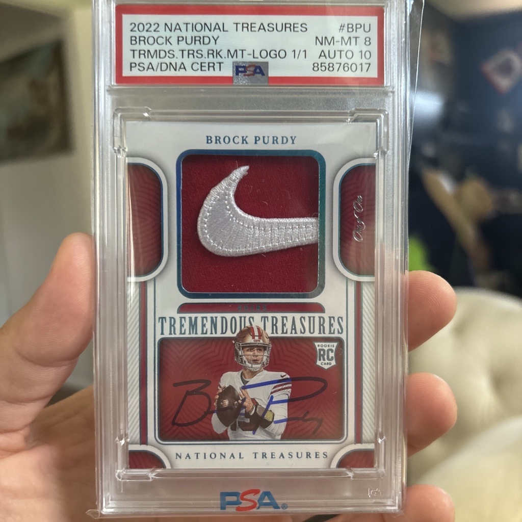 2022 National Treasures Brock Purdy Tremendous Treasures Rookie RC Logo 1/1 Auto