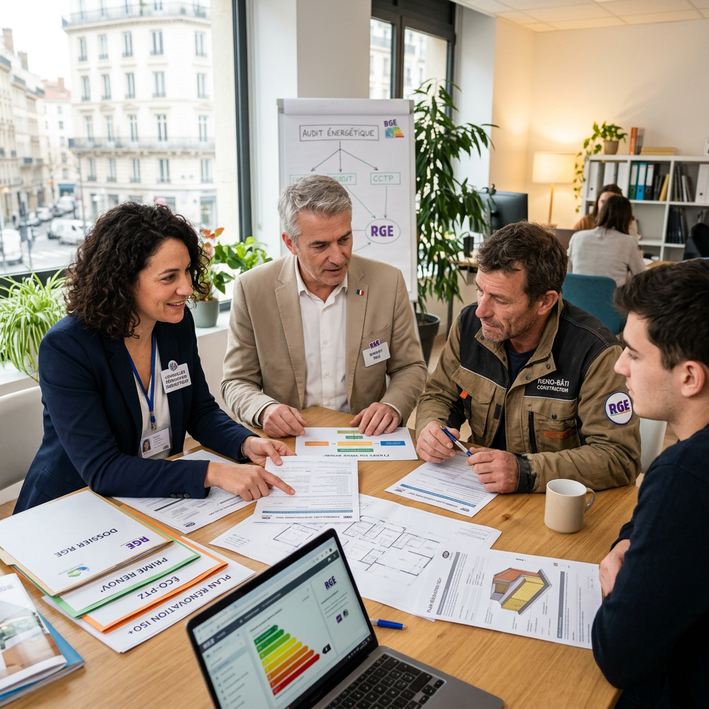 Conseillers accompagnant un professionnel dans sa démarche RGE