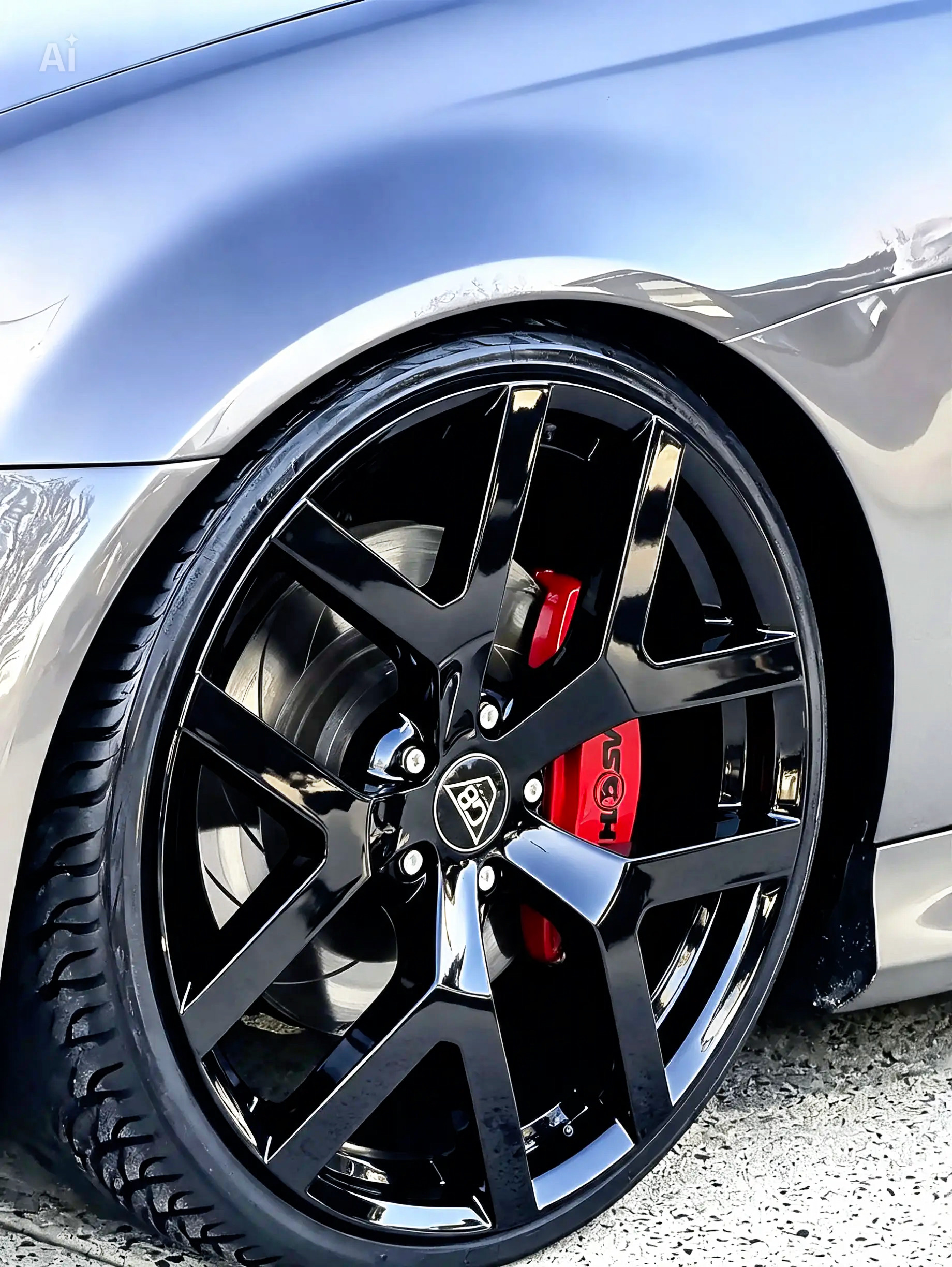 HSV-branded calipers sitting behind gloss black alloys.