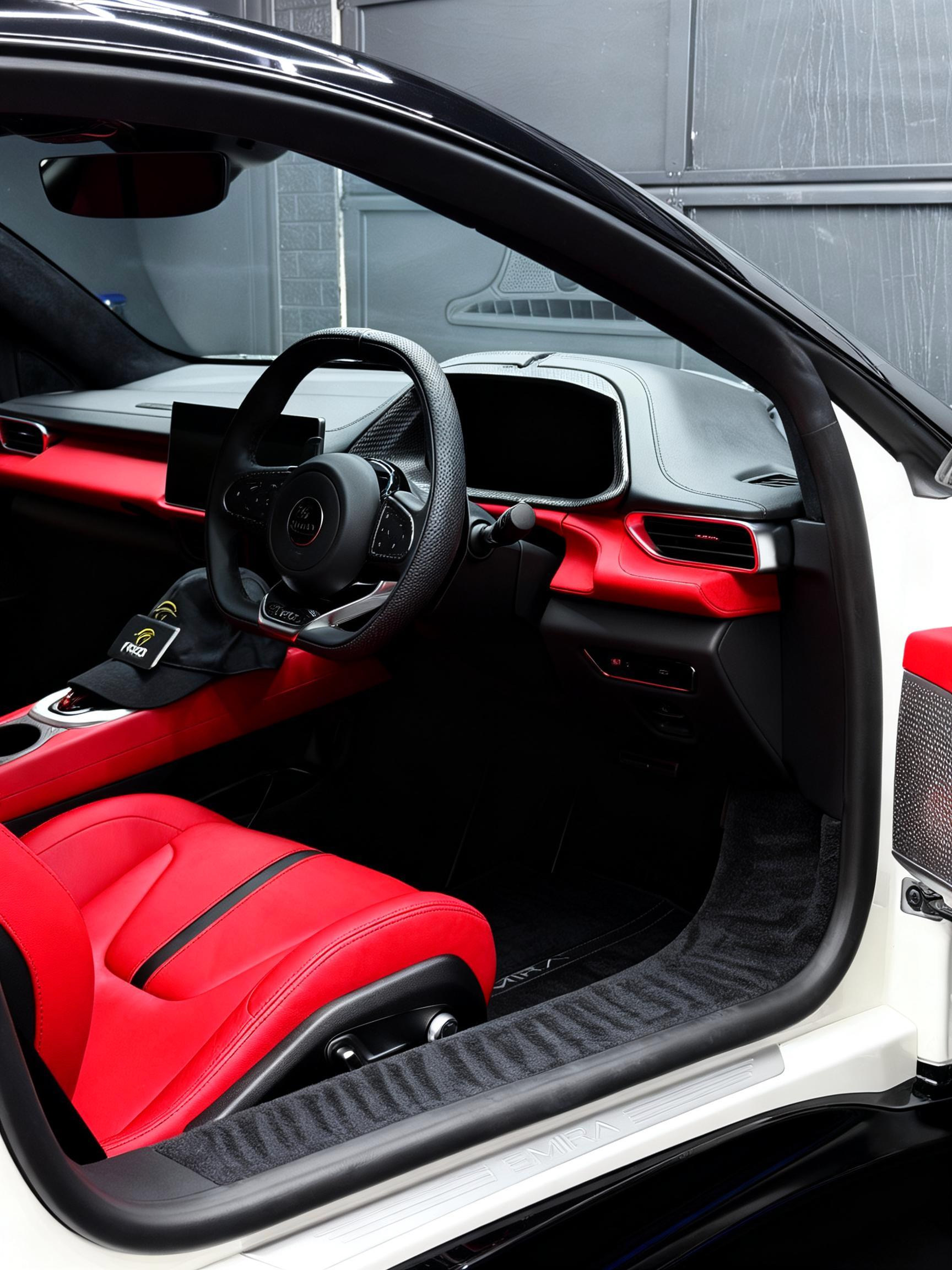 Lotus Emira interior — leather and trim prepared and preserved inside the Forza studio