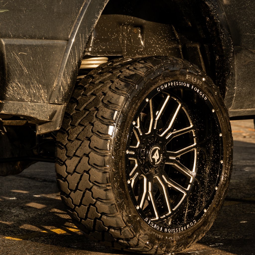 Close-up muddy truck wheel