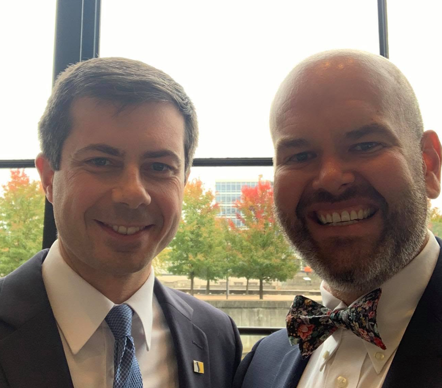 The author and Mayor Pete Buttigieg at the Century Center in South Bend.
