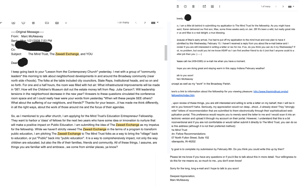 Mind Trust fellowship pitch emails, January 2008