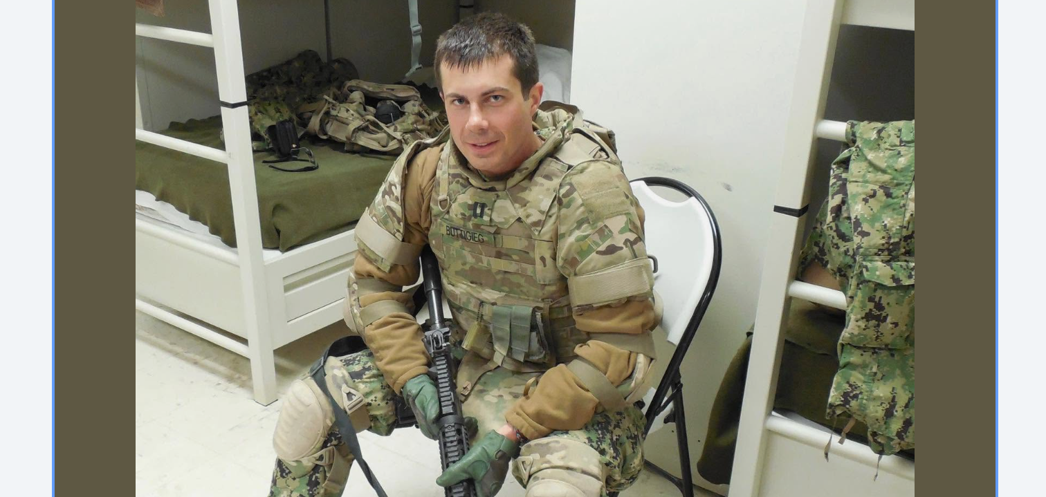 Pete Buttigieg in military fatigues during his Navy Reserve deployment