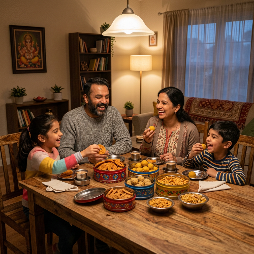 Family enjoying Indian food
