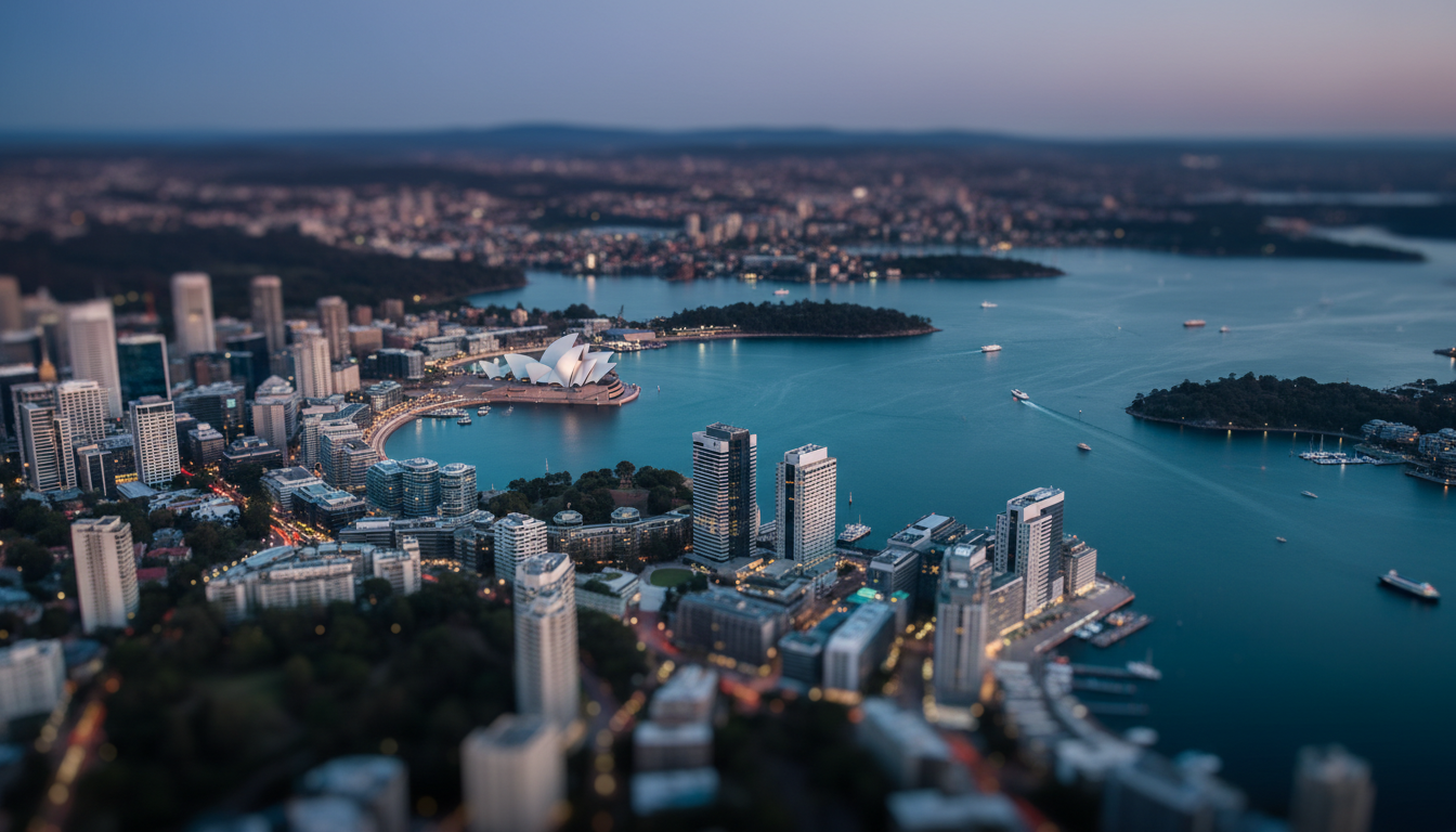 Aerial view of Sydney harbor and property developments