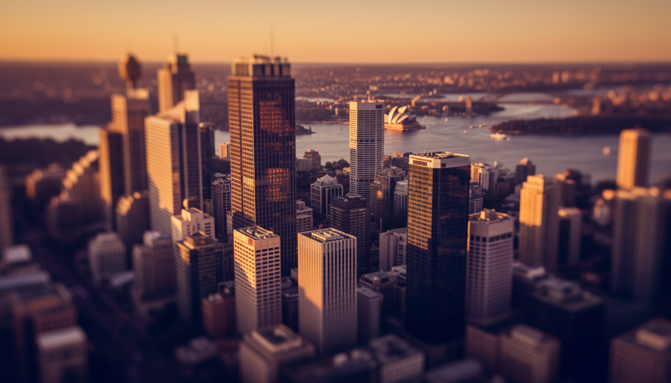 Modern Sydney architectural skyline at golden hour
