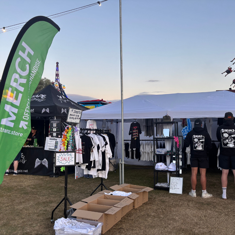 Streamz merch stand at festival
