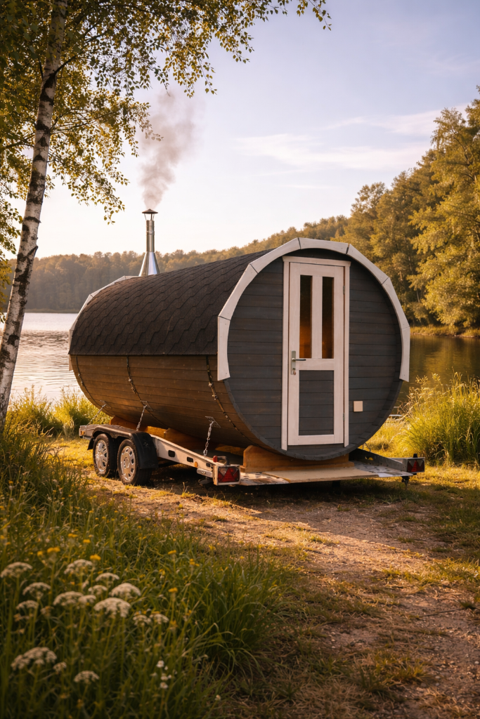 Mobile Kräutersauna im Grünen