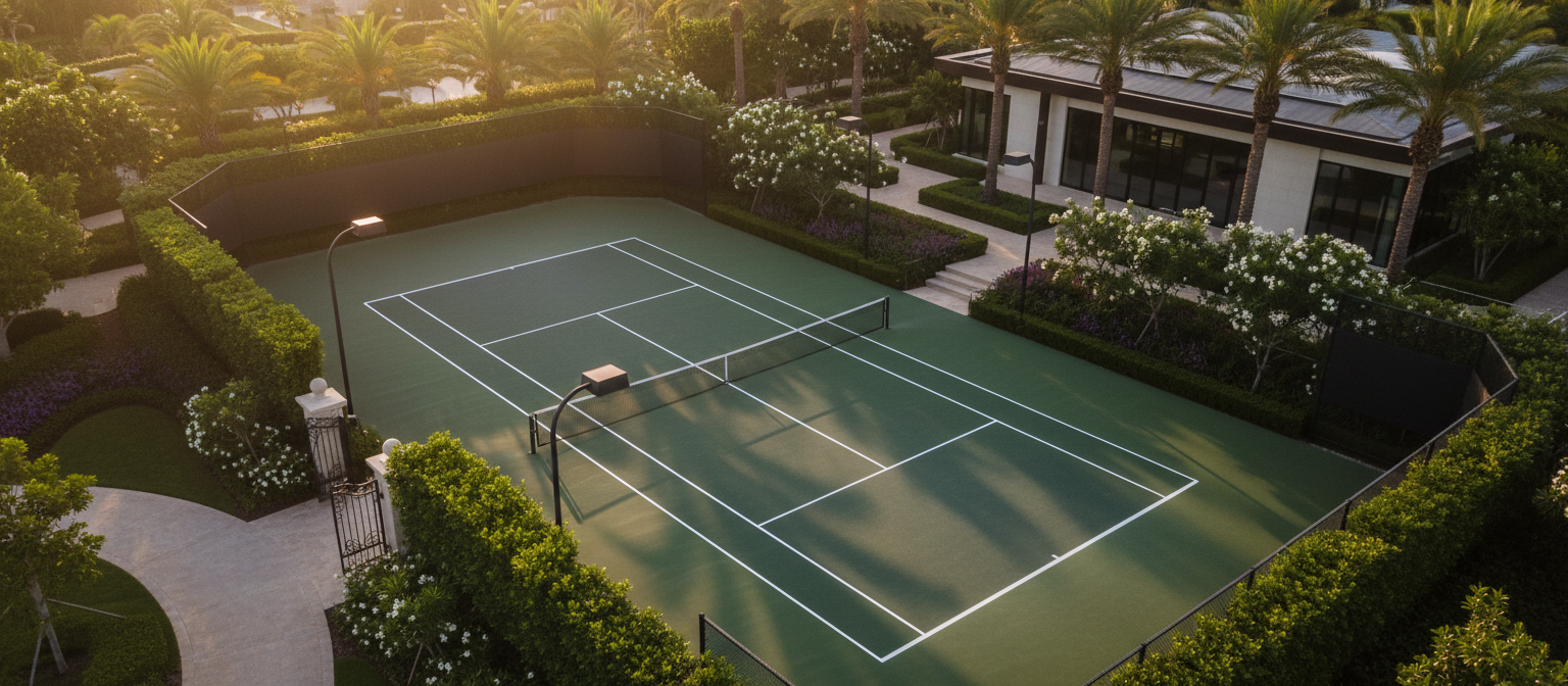 Premium tennis court at golden hour