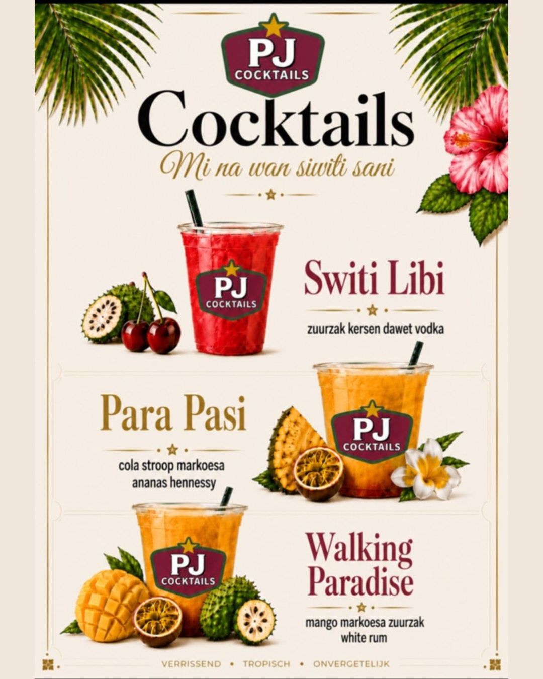 PJ's Cocktails menu