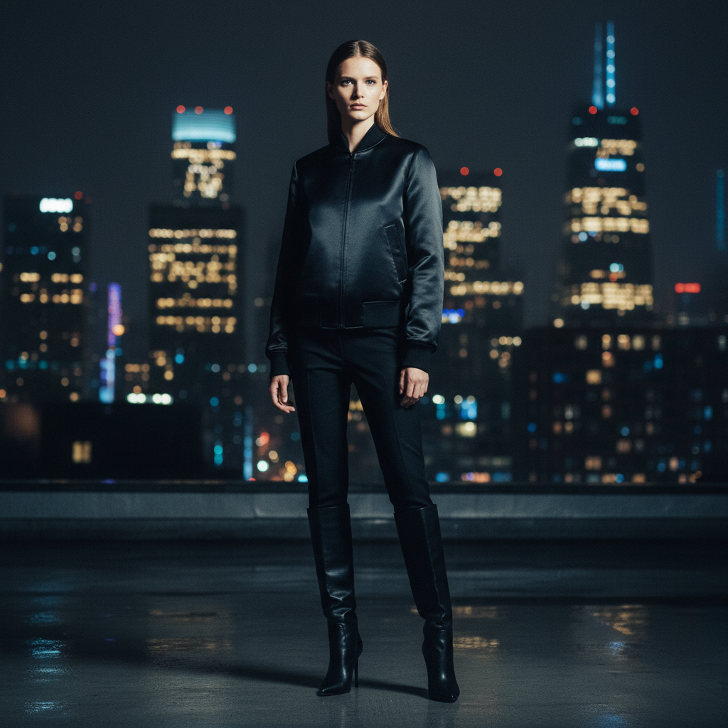 Noir Satin Bomber