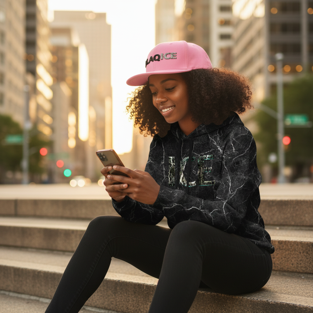 Pink Cap. Marble Hoodie. Zero Effort.