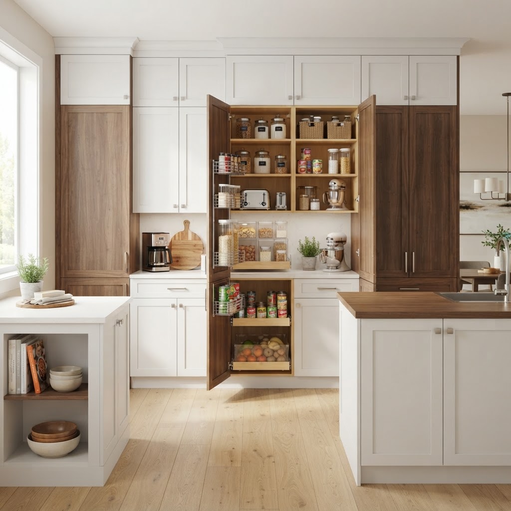 The Pantry Is Back: Smart Cabinet Storage That Keeps Countertops Clutter-Free — kitchen cabinets, wholesale kitchen cabinets, RTA cabinets, ready to assemble cabinets, shaker cabinets, white shaker cabinets, custom kitchen cabinets, semi-custom cabinets, bathroom vanities, bathroom cabinets