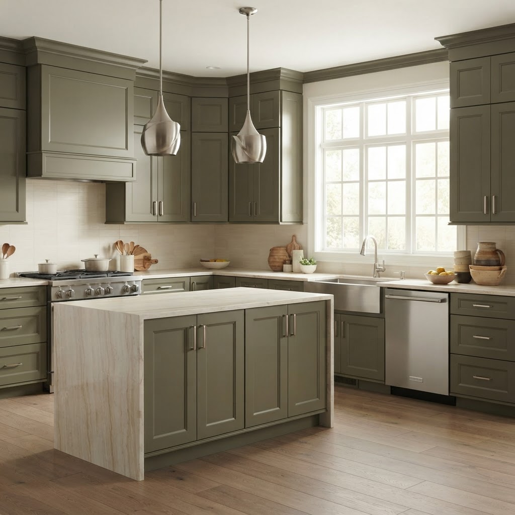 GE Profile Kitchen Package shown with Cabinet Depot Sturbridge Signature cabinet doors