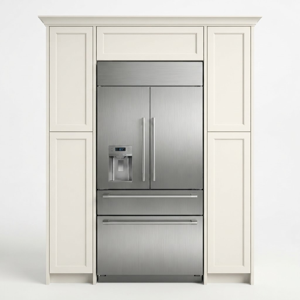 Café 36” 27.8 Cu. Ft. ENERGY STAR 4-Door French Door Refrigerator with Essex cabinets in White