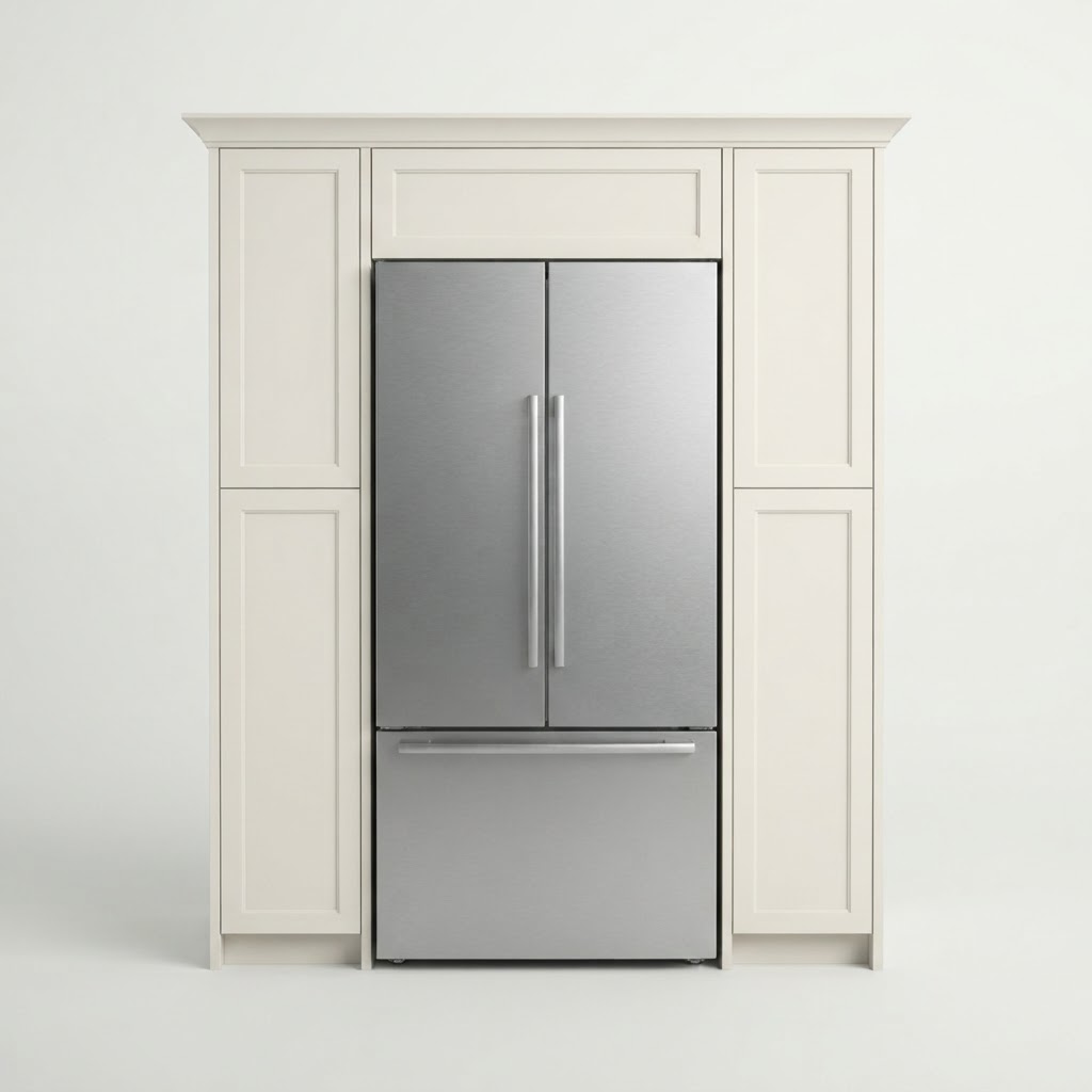 Bosch 800 Series 36” 20.8 Cu. Ft. Counter Depth French Door Refrigerator with Essex cabinets in White