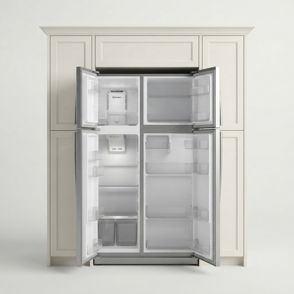 Element 28” 17.6 Cu. Ft. Stainless Steel Top Freezer Refrigerator with Essex cabinets in White