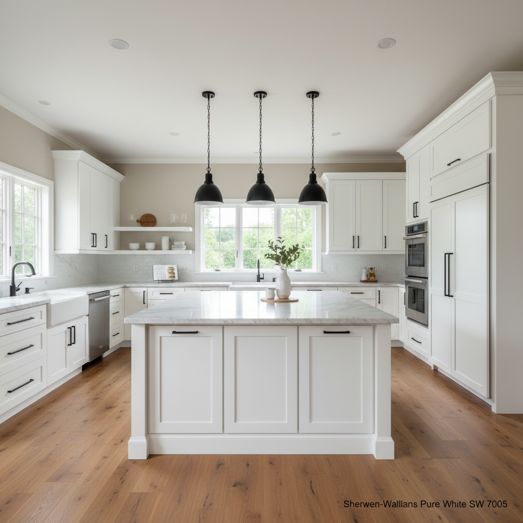 Modern farmhouse kitchen scene with white Rockingham cabinet doors and Sherwin-Williams Pure White SW 7005 color label. | White | kitchen cabinets near me, cabinet outlet, kitchen cabinet outlet, cabinet outlet near me, kitchen cabinets NH, cabinet outlet NH, discount kitchen cabinets, wholesale kitchen cabinets, riverside cabinets, riverside cabinetry, kitchen measurements, cabinets Salem, kitchen cabinets Salem NH, custom cabinets NH, cabinetry NH, cabinets NH, kitchen cabinets liquidators, cabinet liquidators near me, kitchen cabinet liquidators near me, solid wood cabinets factory direct, factory direct cabinets, all wood construction cabinetry, KCMA certified cabinets, warrantied cabinetry, all plywood construction cabinets, solid wood door and frame, soft close drawers and doors, concealed soft close hinges, full extension drawer slides, solid wood dovetail drawers, affordable high quality all wood cabinets, stone countertops, wall kitchen cabinets, base kitchen cabinets, pantry cabinets, ready to install kitchen cabinets, in-stock kitchen cabinets, high-end cabinets for less, custom kitchen cabinets, shaker style cabinets, kitchen and bath store near me, kitchen and bath Massachusetts, kitchen remodeling, bathroom remodeling, free design consultation, no pressure kitchen design, kitchen showrooms, bathroom showrooms near me, countertops for white cabinets, quartz and granite countertops, granite countertops, quartz countertops, kitchen backsplash, cabinetry hardware, cabinet hardware, bathroom vanities and countertops, Salem NH kitchen cabinets, kitchen remodel Salem NH, Salem cabinet, cabinet makers in NH, Manchester NH kitchen cabinets, Nashua NH kitchen cabinets, Portsmouth NH kitchen cabinets, Amherst NH kitchen cabinets, quick cabinet delivery, send measurements cabinet quote, contractor cabinet pricing, discount cabinets near me, closeout bathroom vanities near me, bathroom cabinet stores near me, kitchen cabinets liquidators, kitchen cabinets outlet near me, kitchen cabinet outlet near me, cabinet vendors near me, used kitchen cabinet stores near me, cabinet outlet stores near me, discount cabinetry, cabinet warehouse near me, kitchen cabinets liquidators near me, furniture stores portsmouth nh, cabinets direct wholesale, kraftmaid outlet, kitchen cabinet liquidators, cabinet discount, shaker cabinets vs raised panel, furniture stores in nh seacoast, lakeland cabinets, cabinet closeouts, cabinet discount store, closeout cabinets, discount kitchen cabinets for sale, hampshire cabinetry, the cabinets outlet, kitchen cabinet warehouse, bathroom cabinets outlet, kraftmaid discount, kitchen cabinets factory outlet, cabinet outlets, cabinet factory outlet, shaker vs raised panel, furniture stores near portsmouth nh, wholesale cabinet warehouse, cabinets warehouse, norfolk kitchen and bath salem nh, kitchen cabinet outlet store, cabinet factory near me, kitchen cabinet outlets near me, kitchen showrooms hampshire, kitchen cabinets concord nh, outlet cabinets, parr cabinet outlet, dream kitchens nashua, kitchen store portsmouth nh, kraftmaid cabinets outlet, cabinet factories outlet, kitchen cabinet warehouse outlet, keystone supply outlet, kitchen cabinet supply, kraftmaid outlet store, custom kitchens new hampshire, kraftmaid cabinet outlet, portsmouth nh kitchen store, kitchen stores in nh, in stock cabinets today, new hampshire custom cabinets, kitchen cabinets closeouts, wholesale vanity cabinets near me, raised panel cabinet doors vs shaker, furniture stores in salem nh, kitchen store salem nh, kitchen bath outlet, new england custom cabinets, kitchen stores portsmouth nh, kraftmaid cabinets outlet store, bath vanity store near me, raised panel vs shaker cabinets, high end kitchen cabinets near me, new england storage cabinet, bathroom cabinets store near me, kitchen cabinets liquidators wholesale, cabinet shop near me open now, kitchen cabinets outlet store, new england cabinet co, kitchen cabinets woburn, granite countertops in new hampshire, cabinet factory direct, shaker style furniture new hampshire, kitchen stores manchester nh, kitchen and bathroom outlet, outlet cabinets for the kitchen, cabinet liquidation store, bathroom store portsmouth, raised panel doors vs flat panel, kitchen direct warehouse, discount cabinets and appliances, kitchen stores nh, bathroom showrooms portsmouth, new england kitchen wholesalers, raised panel shaker door, direct to consumer cabinets, nh furniture outlets, kitchen cabinet outlet stores near me, discount cabinet store near me, cabinet store near me now, bathroom cabinets warehouse, shaker vs raised panel cabinets, kraftmaid factory outlet, cabinets factory outlet, bathroom cabinet outlet, factory outlet kitchen cabinets, factory cabinet outlet, raised panel vs shaker style cabinets, kitchen maid cabinets outlet, kitchen cabinet outlet waterbury ct, shaker vs recessed panel, kitchen cabinet supply near me, kitchen door outlet, kitchen cabinets discount store, kitchen cabinet outlet stores, kitchen cabinets outlet stores, raised panel vs shaker, bath and kitchen outlet, bathroom vanity liquidators, cabinet discount warehouse, kitchen cabinets southington ct, appliances portsmouth nh, raised panel shaker cabinet doors, discounted cabinets, furniture salem nh, seacoast cabinets portsmouth nh, wellborn cabinets outlet, discount cupboards, bath store portsmouth, plaistow cabinets, bargain outlet cabinets, maine cabinets, kitchen cabinet factory outlet, bargain hunt cabinets, cabinets outlet, kitchen cabinet outlet southington, shaker style cabinets vs raised panel, furniture store portsmouth nh, cabinets closeouts, shaker cabinet vs raised panel, kitchen outlet inc, huntwood cabinet outlet, the kitchen portsmouth new hampshire, recessed panel vs shaker, kitchen cabinet prices near me, furniture stores portsmouth new hampshire, kitchen cabinets woburn ma, homesense portsmouth new hampshire, portland cabinets outlet, raised panel vs shaker style cabinets, kitchen store portsmouth, kitchen cabinet outlet waterbury, the cabinet outlet, kitchen doors hampshire, raised panel vs flat panel cabinets, flat panel vs raised panel, nh furniture direct nashua nh, national cabinets, kitchen stores in nh, kitchen cabinet outlet in southington ct, discount cabinet store, sink and spout portsmouth nh, kitchen company plaistow, federal cabinets and countertops, portsmouth nh furniture, kitchens portsmouth, commonwealth cabinets, kitchen worktops portsmouth, outlet bathroom cabinets, kitchen cabinet outlet summerlin, cabinet outlet summerlin, cabinets outlet summerlin, kitchen cabinet outlets summerlin, cabinet outlets summerlin, spring forest cabinets, nm cabinet gallery, home outlet kitchen cabinets, cabinet design and outlet, warehouse cabinet outlet, cabinet outlet warehouse, ohio cabinet outlet, home cabinets near me, furniture shops in portsmouth, plaistow cabinet, maine cabinet, cabinet outlet nj, kitchen cabinet liquidators near me, furniture store salem nh, kitchen bath outlet, kitchen cabinets outlet cleveland, kitchen cabinet outlet cleveland, bathroom cabinets utah, cabinets clermont fl, kitchen cabinets clermont fl, furniture stores portsmouth new hampshire, furniture store near portsmouth nh, cabinet wright, discount cabinets denver, wholesale cabinet outlet, west end cabinets, kitchen cabinet outlet southington ct, kitchen cabinet outlets, cabinet warehouse denver, cabinets miami, kitchen cabinets outlet, discount cabinet, cabinet outlets, cabinet ng, bathroom cabinet outlet, instile cabinet outlet, kitchen cabinets to go near me, cabinets retail, plymouth cabinets, cabinet select, cabinet outlet store, select cabinetree, the kitchen portsmouth nh menu, richmond cabinet outlet, bath store portsmouth, cabinet outlet ohio, kitchen hardware outlet, stone and cabinet outlet portland, portland cabinet outlet, cabinet outlet sacramento, cabinet factory outlet omaha, cabinet warehouse hudson florida, cabinets to go scarborough, kraftmaid cabinets outlet store, kitchen cabinet retail, cabinet project bid, country cabinets etc, cabinet sell, kitchen outlet newcastle, washroom cabinet suppliers, cabinet factories outlet photos, cabinets go outlet, home outlet tonawanda, cabinet factory outlet inc, kitchen cabinets mall, cabinet factory outlet port orange, cabinet factory outlet port orange fl, cabinet factory outlet ocala, cabinet factory outlet ocala fl, cabinets direct factory outlet, kitchen cabinet outlet photos, dream kitchen nashua, peppermint cabinets, furniture world salem nh, shaker vs recessed panel cabinets, wholesale cabinets salt lake city, kingway cabinet outlet inc, home outlet new bedford ma, cabinet factory outlet of richmond, waterbury kitchen cabinet outlet, home outlet malden, cabinetliquidators com, cabinet sellerz, polo cabinets, home outlet springfield ma, nh furniture outlets, kitchen cabinets outlet store near me, cabinet in, warehouse cabinet outlet, cabinet outlet warehouse, the cabinet outlet store of volusia county, okc cabinet outlet, cabinet outlet in oklahoma city, cabinets liquidator, my new cabinets inc, cabinet mi, cheap kitchen units in manchester, taj granite outlet, home outlet rumford, 168 cabinet outlet, kitchen cabinet outlet stores near me, raised panel shaker door, direct to consumer cabinets, nm cabinet gallery, kitchen stores nh, home outlet malden ma, wholesale cabinets albuquerque, albuquerque cabinets, cabinets albuquerque, galley equipment portsmouth, kitchen cabinets outlet summerlin, polo cabinet, tommy bahama cabinets, salvage modern portsmouth nh, sink and spout portsmouth, bathroom cabinets miami, cabinets in miami, wholesale cabinets miami, stone and cabinet outlet, stone & cabinet outlet, stone & cabinet outlet inc, wholesale bathroom vanity near me