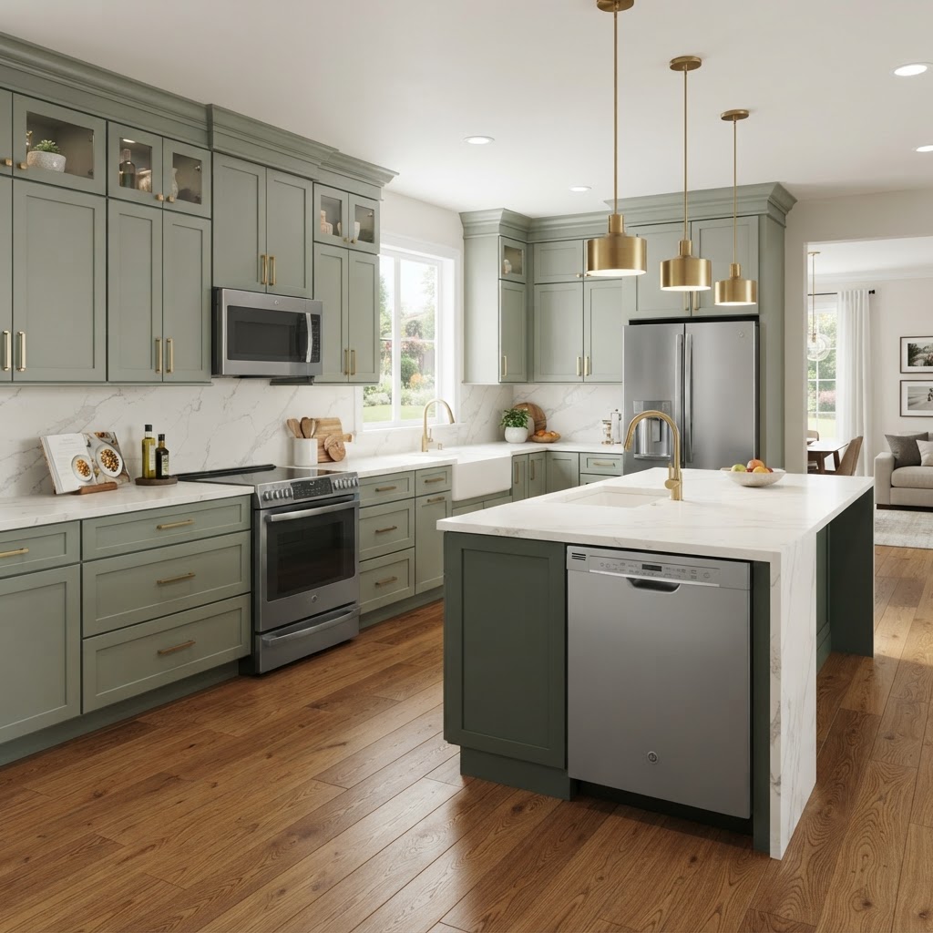 GE Profile 36” Touch-Control Built-In Gas Cooktop with Essex cabinets in White